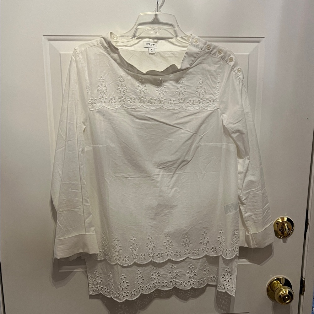 J. Crew White Eyelet Blouse with Button Detail